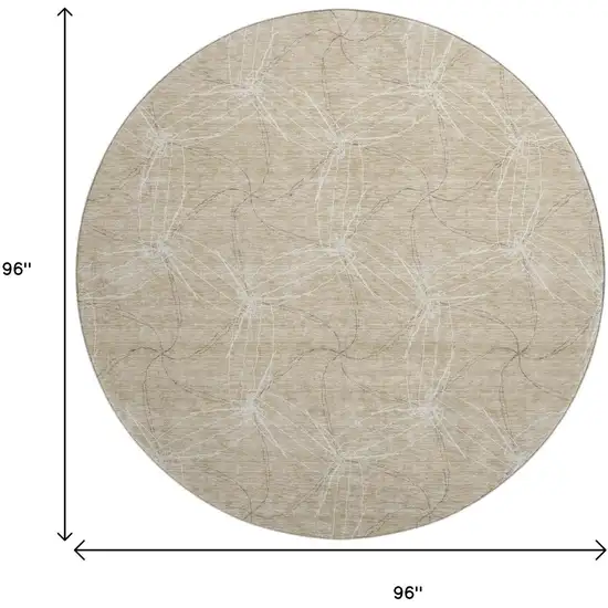 8' Beige And Ivory Geometric Washable Round Rug With UV Protection Photo 9
