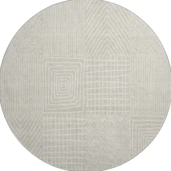 8' Beige And Ivory Geometric Washable Round Rug With UV Protection Photo 3