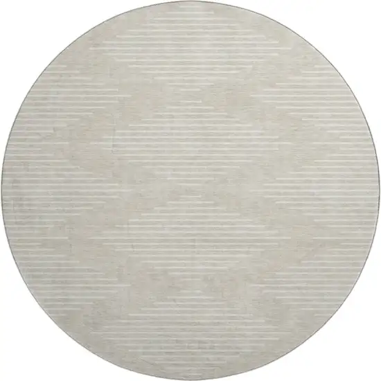 8' Beige And Ivory Geometric Washable Round Rug With UV Protection Photo 1