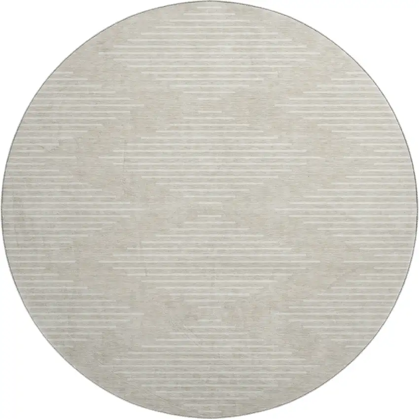 8' Beige And Ivory Geometric Washable Round Rug With UV Protection Photo 1