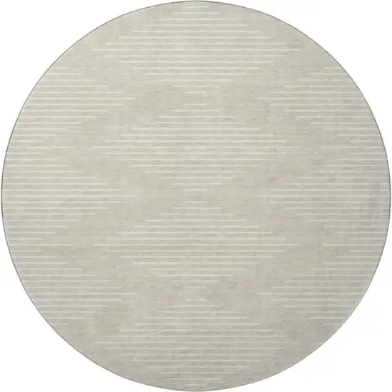 8' Beige And Ivory Geometric Washable Round Rug With UV Protection Photo 2