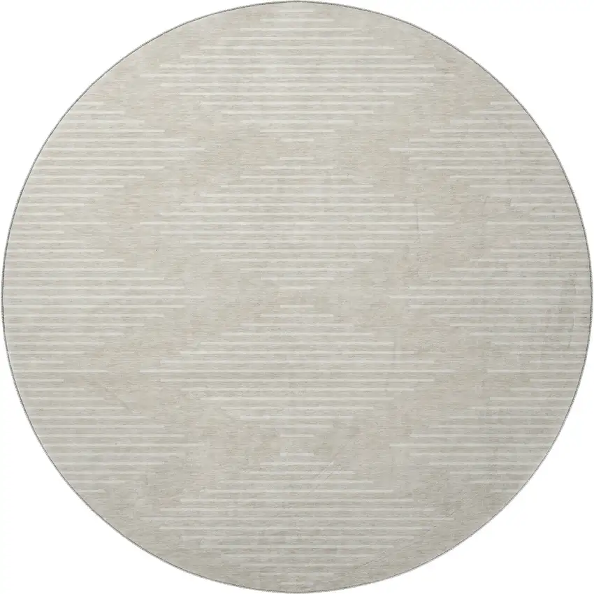 8' Beige And Ivory Geometric Washable Round Rug With UV Protection Photo 2