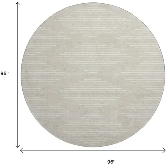 8' Beige And Ivory Geometric Washable Round Rug With UV Protection Photo 8
