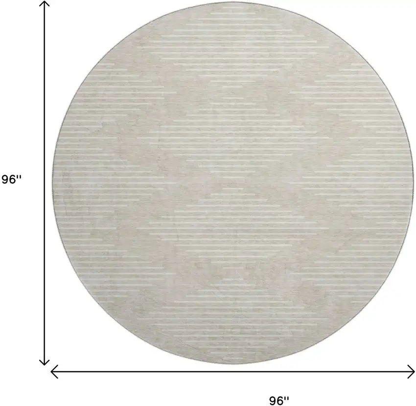 8' Beige And Ivory Geometric Washable Round Rug With UV Protection Photo 8