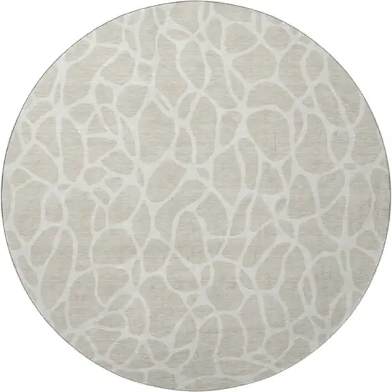 8' Beige And Ivory Geometric Washable Round Rug With UV Protection Photo 2