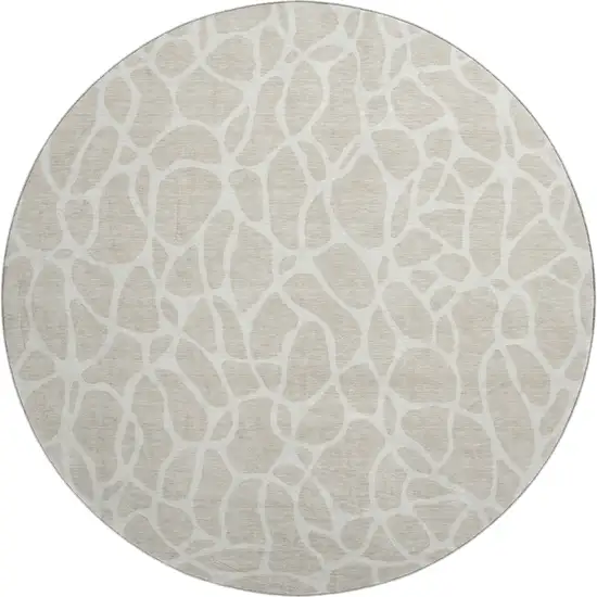 8' Beige And Ivory Geometric Washable Round Rug With UV Protection Photo 1