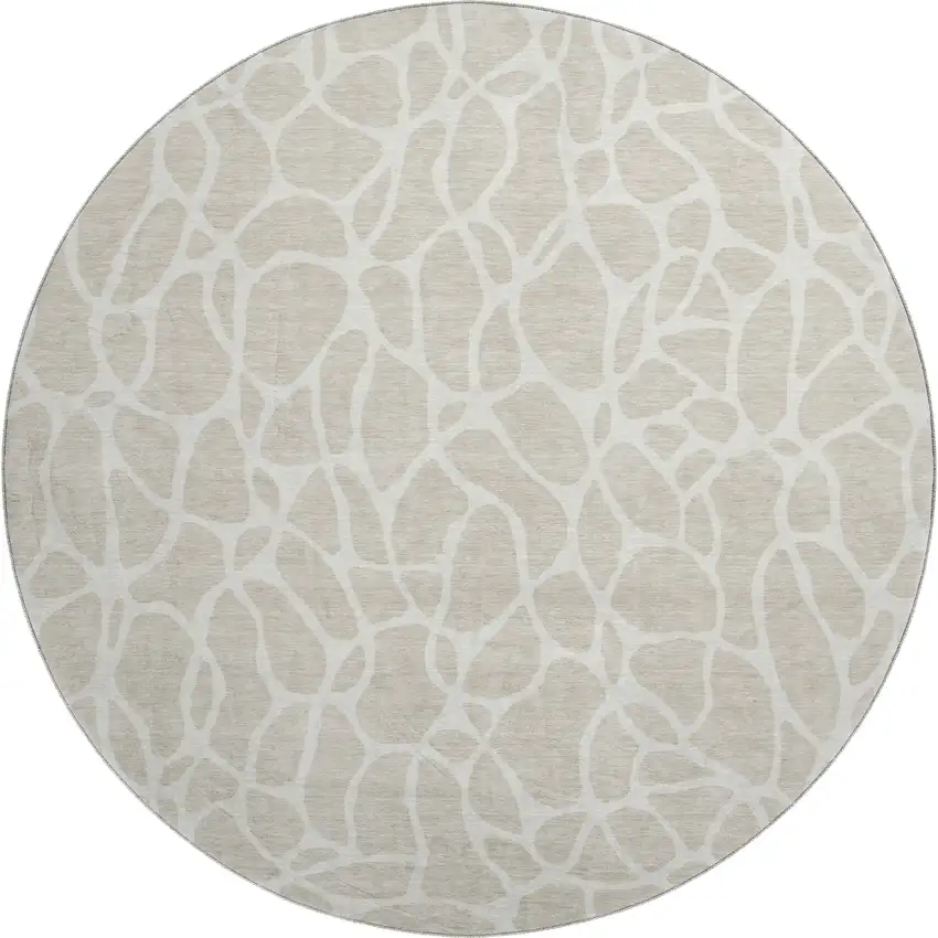 8' Beige And Ivory Geometric Washable Round Rug With UV Protection Photo 1