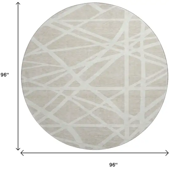 8' Beige And Ivory Geometric Washable Round Rug With UV Protection Photo 9