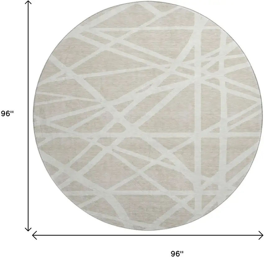 8' Beige And Ivory Geometric Washable Round Rug With UV Protection Photo 9