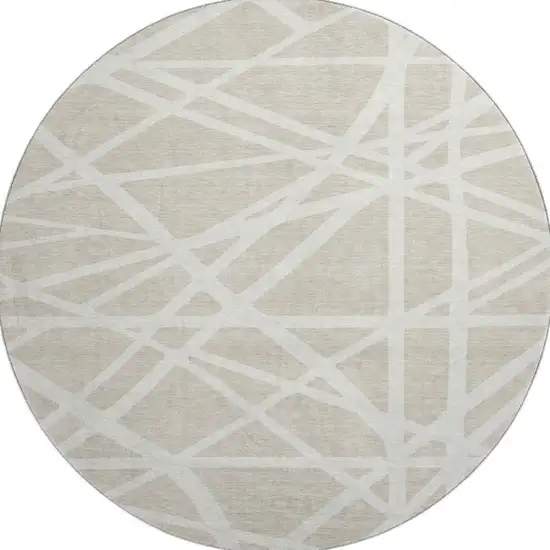 8' Beige And Ivory Geometric Washable Round Rug With UV Protection Photo 3