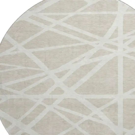 8' Beige And Ivory Geometric Washable Round Rug With UV Protection Photo 2