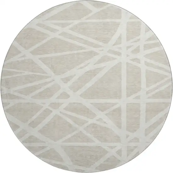 8' Beige And Ivory Geometric Washable Round Rug With UV Protection Photo 1