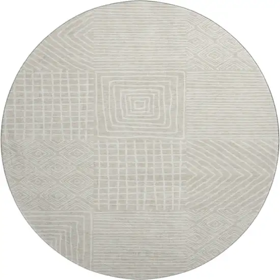 8' Beige And Ivory Geometric Washable Round Rug With UV Protection Photo 1