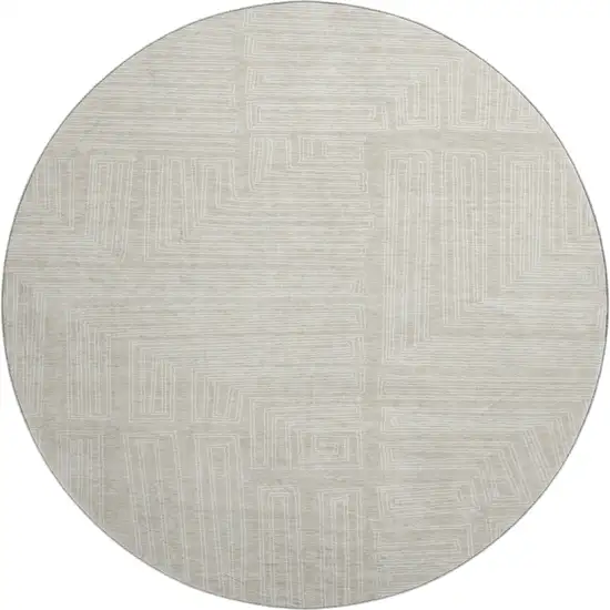 8' Beige And Ivory Geometric Washable Round Rug With UV Protection Photo 1