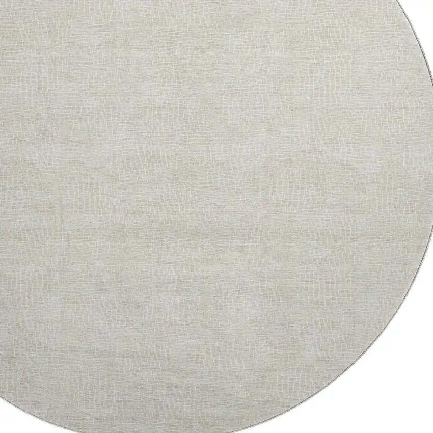 8' Beige And Ivory Geometric Washable Round Rug With UV Protection Photo 2