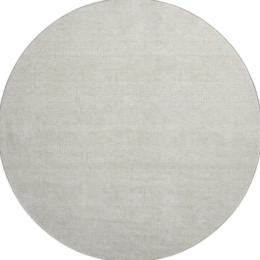 8' Beige And Ivory Geometric Washable Round Rug With UV Protection Photo 3