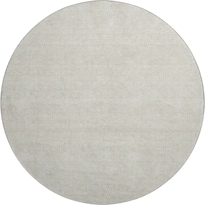 8' Beige And Ivory Geometric Washable Round Rug With UV Protection Photo 1