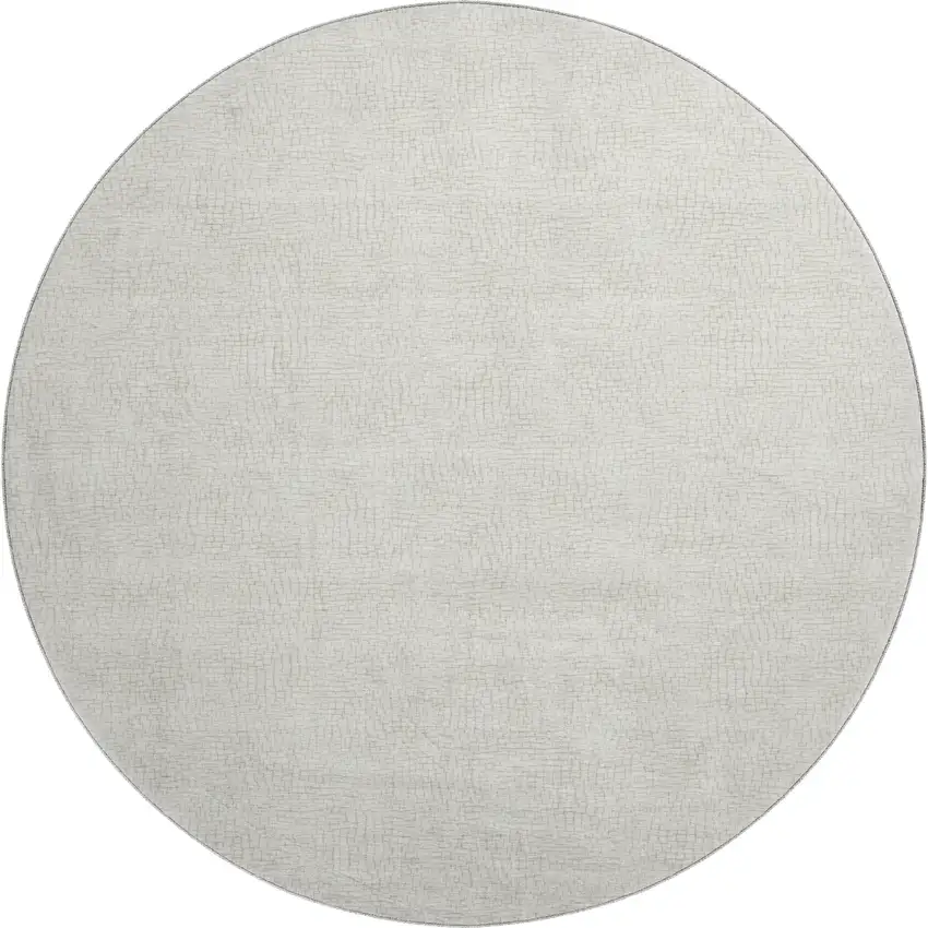 8' Beige And Ivory Geometric Washable Round Rug With UV Protection Photo 1