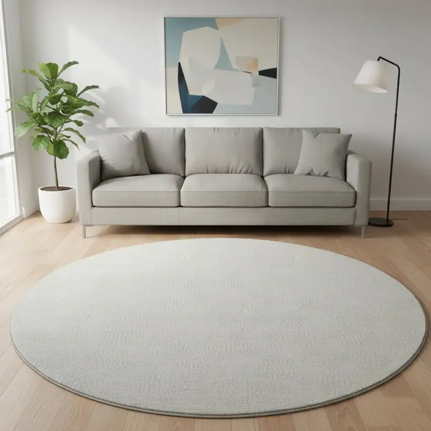 8' Beige And Ivory Geometric Washable Round Rug With UV Protection Photo 2