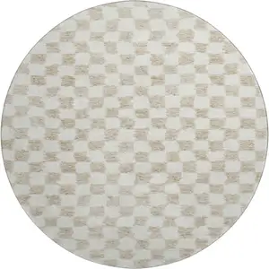 Photo of 8' Beige And Ivory Geometric Washable Round Rug With UV Protection