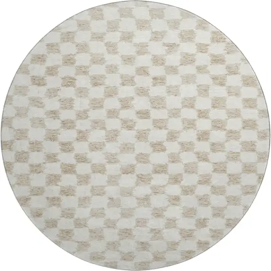 8' Beige And Ivory Geometric Washable Round Rug With UV Protection Photo 1