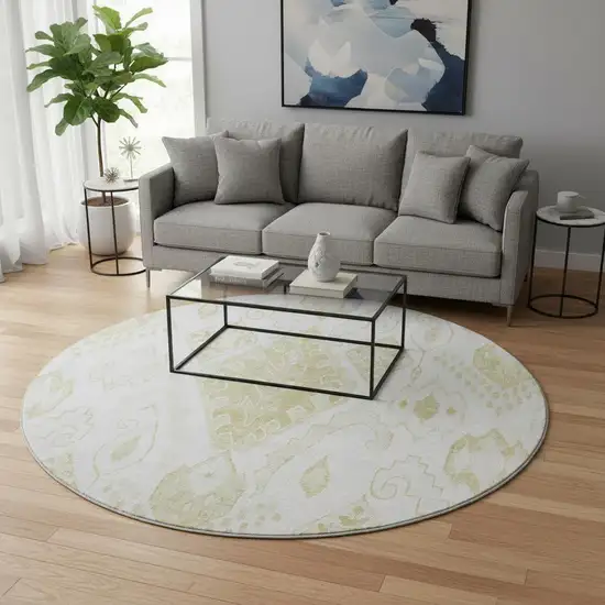 8' Beige And Ivory Moroccan Washable Round Rug With UV Protection Photo 2