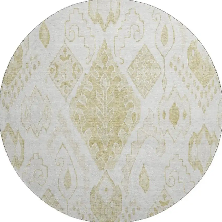 8' Beige And Ivory Moroccan Washable Round Rug With UV Protection Photo 4