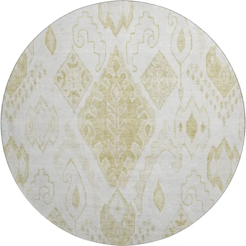 8' Beige And Ivory Moroccan Washable Round Rug With UV Protection Photo 1