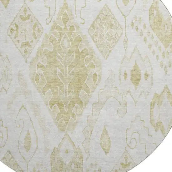 8' Beige And Ivory Moroccan Washable Round Rug With UV Protection Photo 3