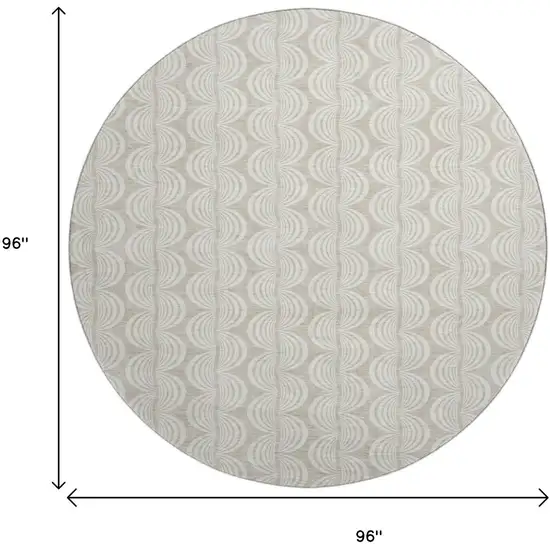 8' Beige And Ivory Ogee Washable Round Rug With UV Protection Photo 9
