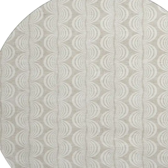 8' Beige And Ivory Ogee Washable Round Rug With UV Protection Photo 2