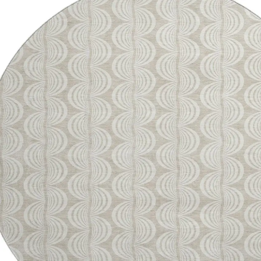 8' Beige And Ivory Ogee Washable Round Rug With UV Protection Photo 2