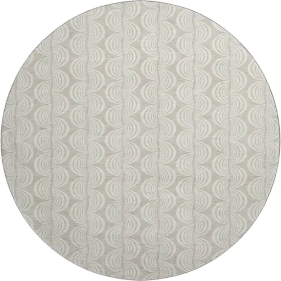 8' Beige And Ivory Ogee Washable Round Rug With UV Protection Photo 1