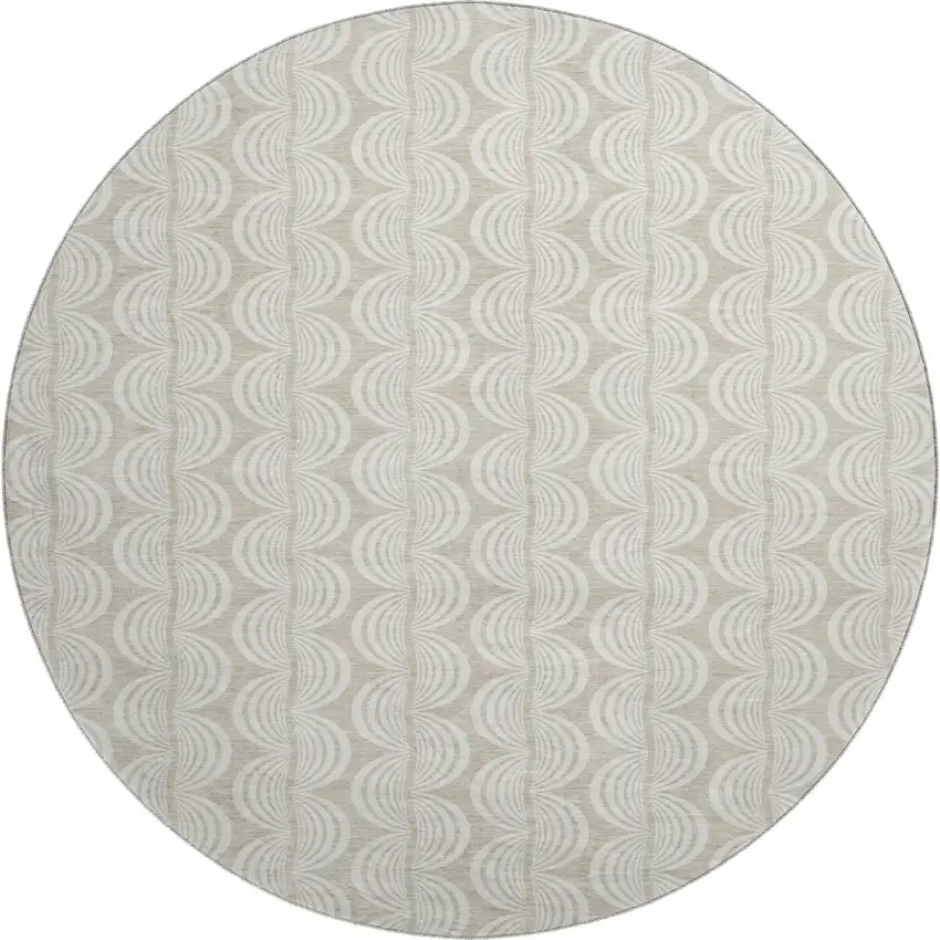 8' Beige And Ivory Ogee Washable Round Rug With UV Protection Photo 1