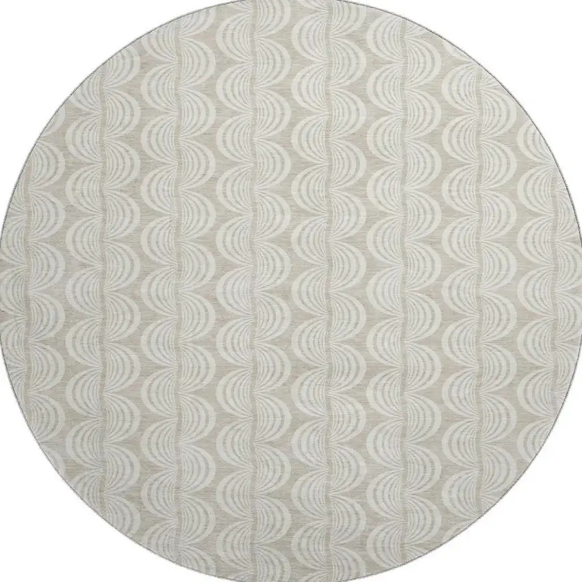 8' Beige And Ivory Ogee Washable Round Rug With UV Protection Photo 3