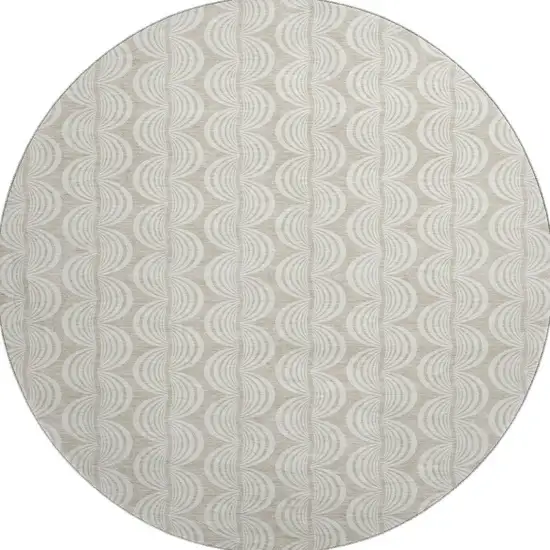 8' Beige And Ivory Ogee Washable Round Rug With UV Protection Photo 3