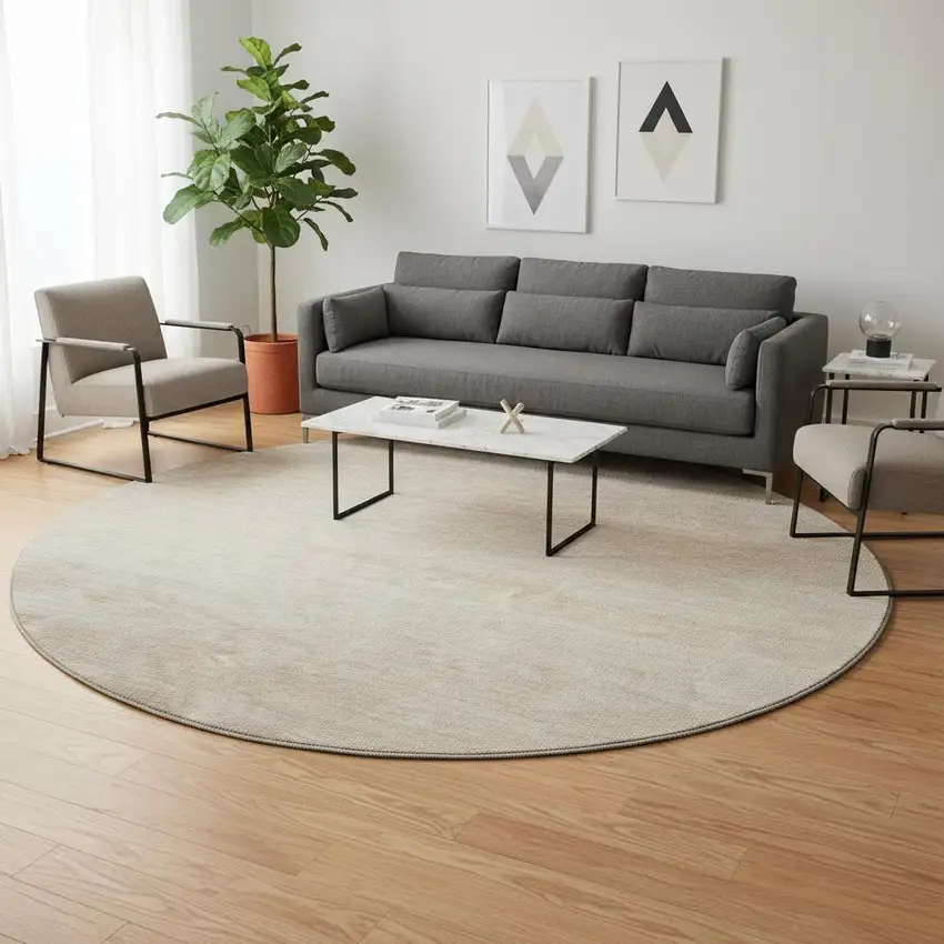 8' Beige And Ivory Ombre Washable Round Rug With UV Protection Photo 2