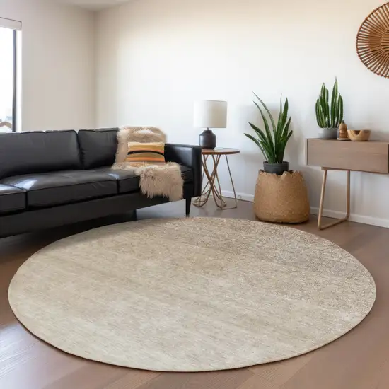 8' Beige And Ivory Ombre Washable Round Rug With UV Protection Photo 4
