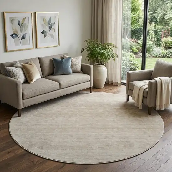 8' Beige And Ivory Ombre Washable Round Rug With UV Protection Photo 1
