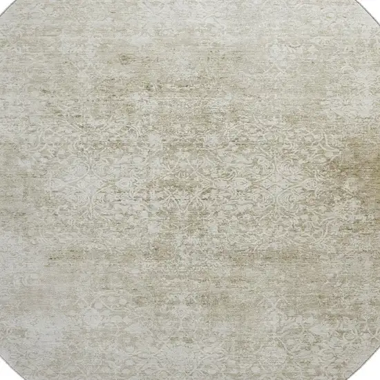 8' Beige And Ivory Oriental Washable Round Rug With UV Protection Photo 2