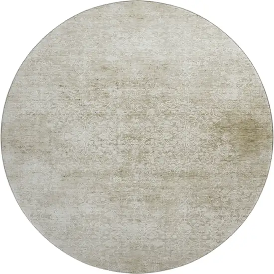 8' Beige And Ivory Oriental Washable Round Rug With UV Protection Photo 1