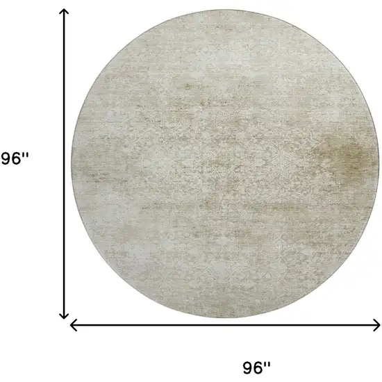 8' Beige And Ivory Oriental Washable Round Rug With UV Protection Photo 9