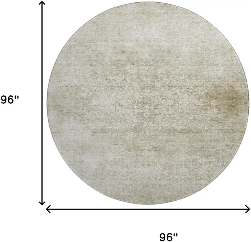 8' Beige And Ivory Oriental Washable Round Rug With UV Protection Photo 9