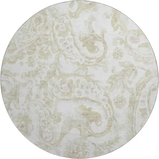 8' Beige And Ivory Paisley Washable Round Rug With UV Protection Photo 1