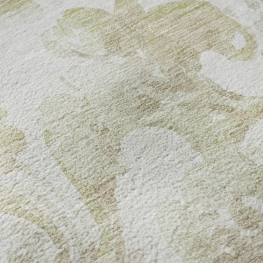 8' Beige And Ivory Paisley Washable Round Rug With UV Protection Photo 9