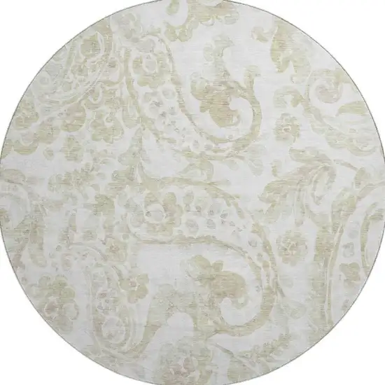8' Beige And Ivory Paisley Washable Round Rug With UV Protection Photo 4
