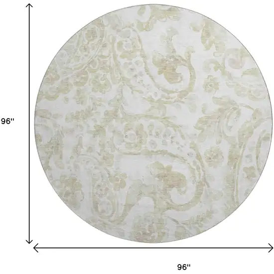 8' Beige And Ivory Paisley Washable Round Rug With UV Protection Photo 3