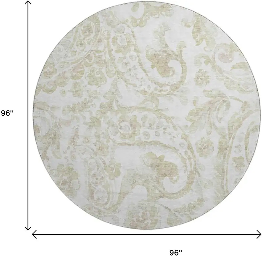 8' Beige And Ivory Paisley Washable Round Rug With UV Protection Photo 3