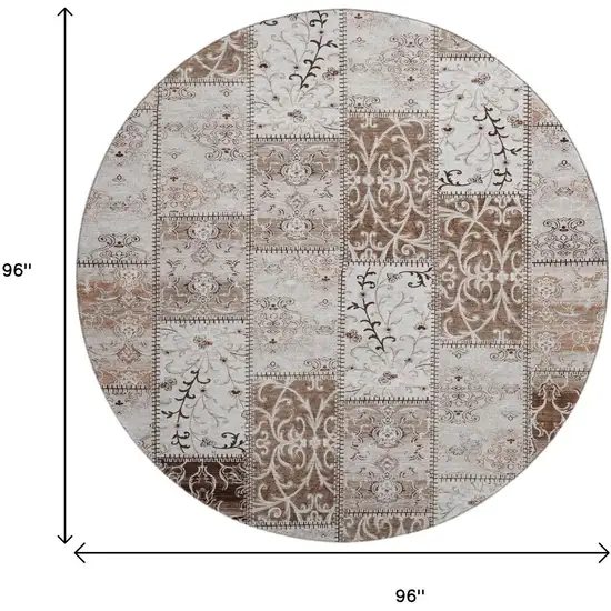 8' Beige And Ivory Patchwork Washable Round Rug With UV Protection Photo 9