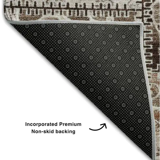 8' Beige And Ivory Patchwork Distressed Washable Round Rug With UV Protection Photo 4